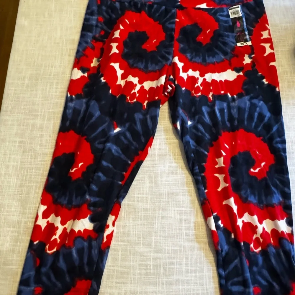 NWT-Red, White, and Blue Tie-Dye Capri Leggings
